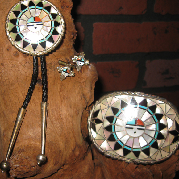 Zuni - Sunface Bolo Buckle Cufflink set Turquoise - Picture 3 of 8